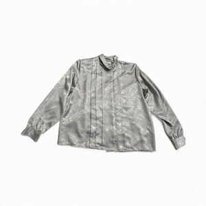 Women’s Karen Scott Vintage-Style Silver Patterned Blouse Size 14